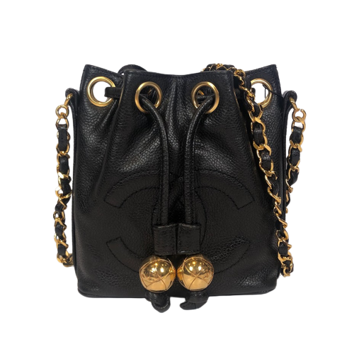 CHANEL シャネル 巾着チェーンショルダーバッグ キャビアスキン 15cm CHANEL シャネル 巾着チェーンショルダーバッグ キャビアスキン 15cm