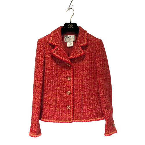 シャネル　ツイードジャケット　レディース　表記34 CHANEL　赤 CHANEL シャネル ツイード ジャケット ココボタン 赤01a ジャケット