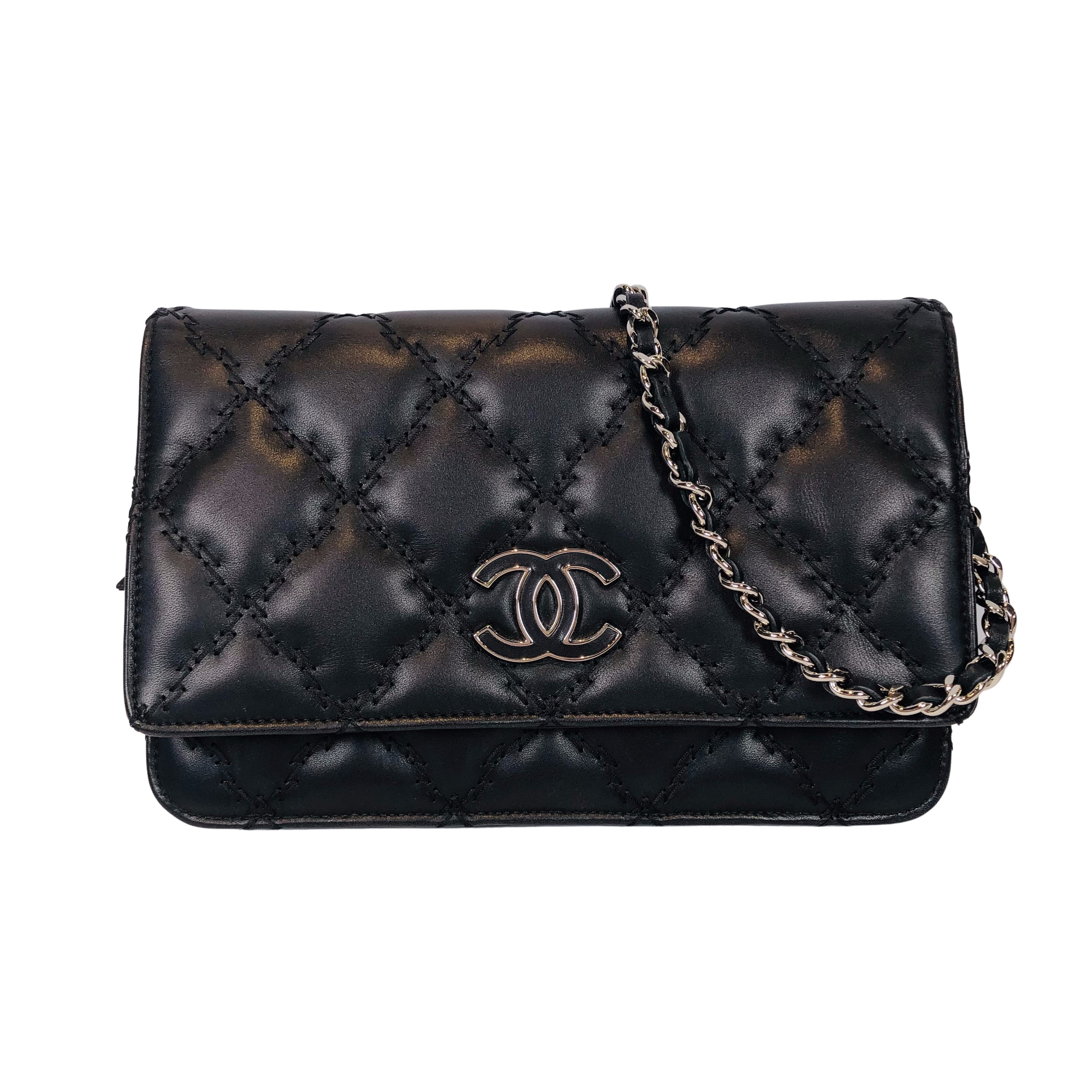 CHANEL シャネル ウルトラステッチ チェーンウォレット 黒 ラムスキン