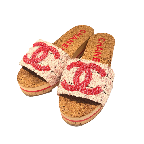CHANEL Chanel Ladies 37 Used Coco Mark Pink x Red Tweed x Cork