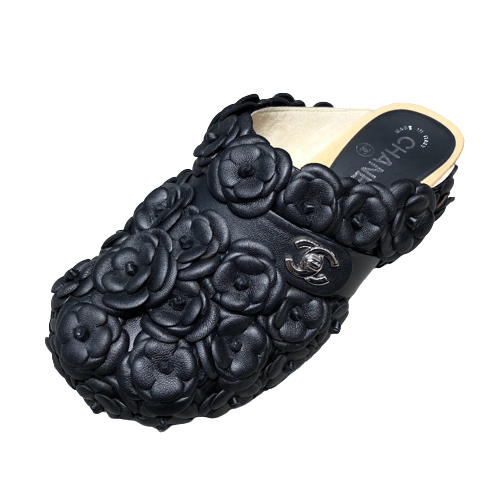 Chanel coco mark flower sandals ladies black