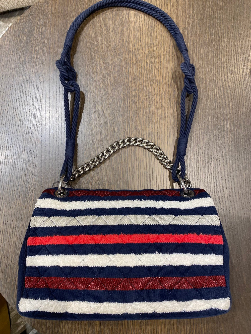 CHANEL シャネル エンブロイダリー 巾着 ショルダーバッグ ネイビー 26