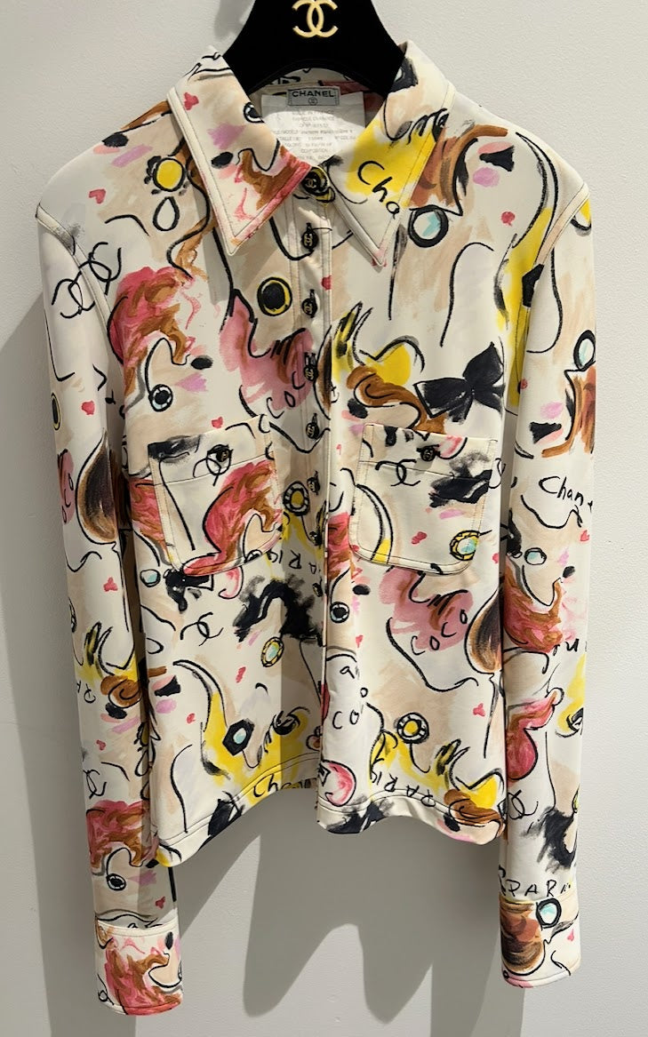 CHANEL ヴィンテージ 総柄 シルク 長袖シャツ