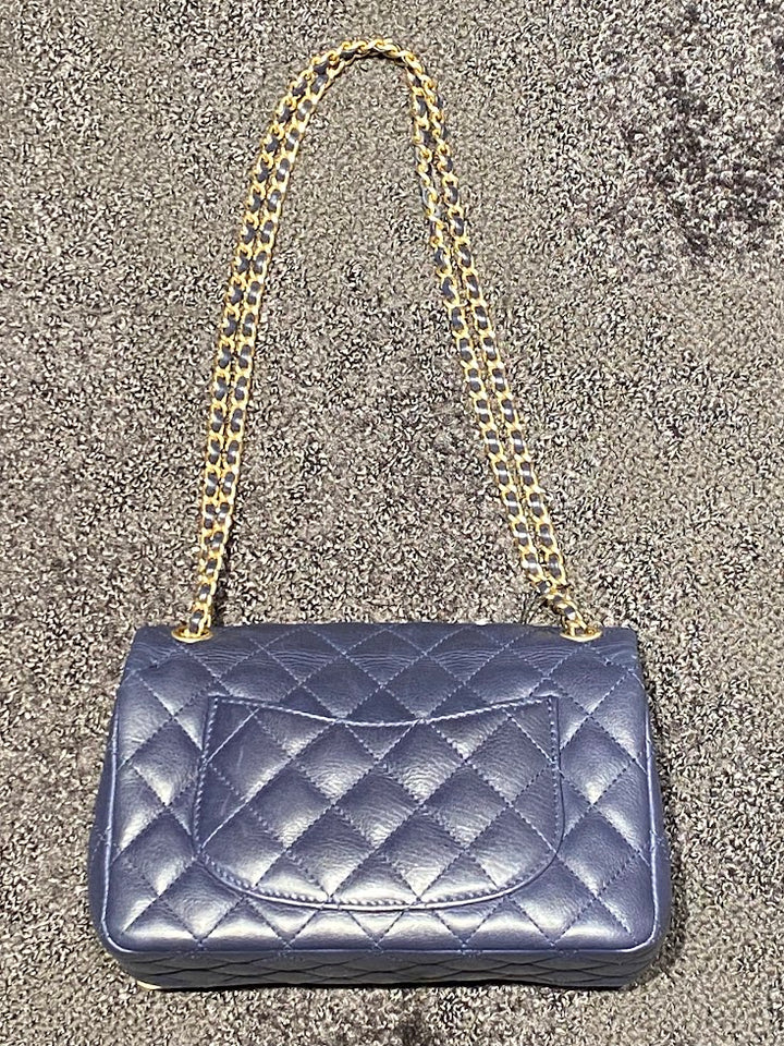 シャネル マトラッセ チェーン ショルダー バッグ コットンキャンバス ネイビー CHANEL シャネル コットン アイコンプリント マトラッセ W