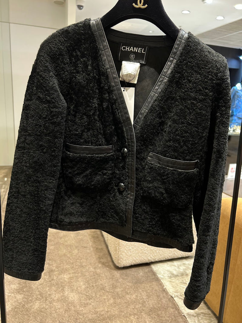 CHANEL ラムスキンムートンチョコバーノカラージャケット