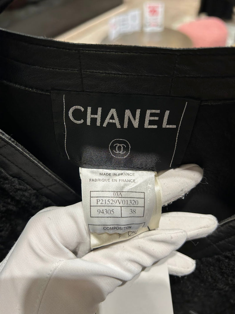CHANEL ラムスキンムートンチョコバーノカラージャケット
