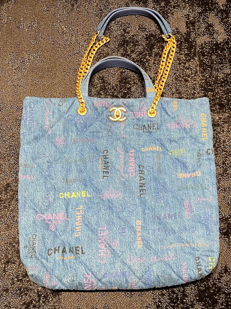CHANEL マトラッセ デニムレザートートバッグ チェーンショルダー