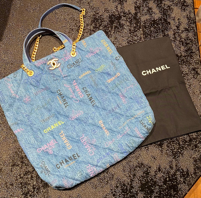 CHANEL マトラッセ デニムレザートートバッグ チェーンショルダー