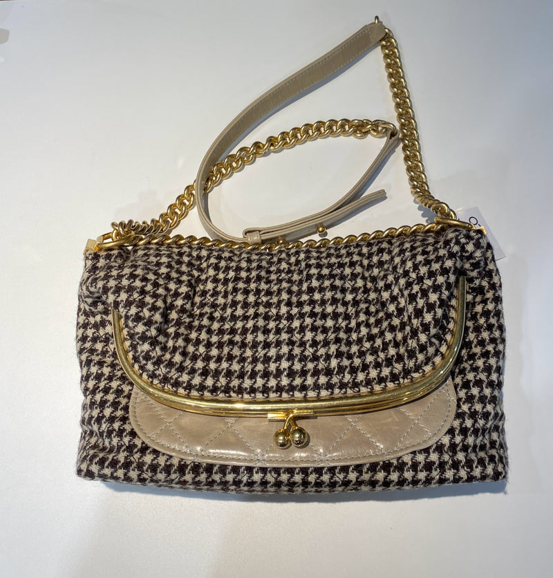 CHANEL マトラッセ ツイードレザーがま口 チェーンバッグ