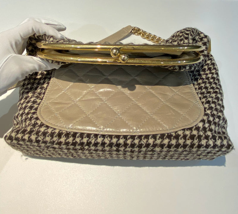 CHANEL マトラッセ ツイードレザーがま口 チェーンバッグ