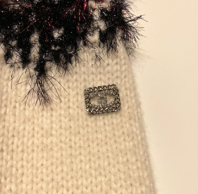 CHANEL ロゴ カシミア カーディガン 白×黄