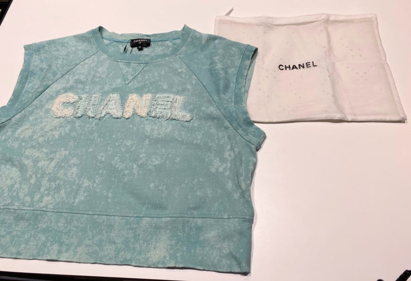 CHANEL 2023年春夏 フレンチ袖ブリーチ ツイード ロゴデザイン 半袖Tシャツ