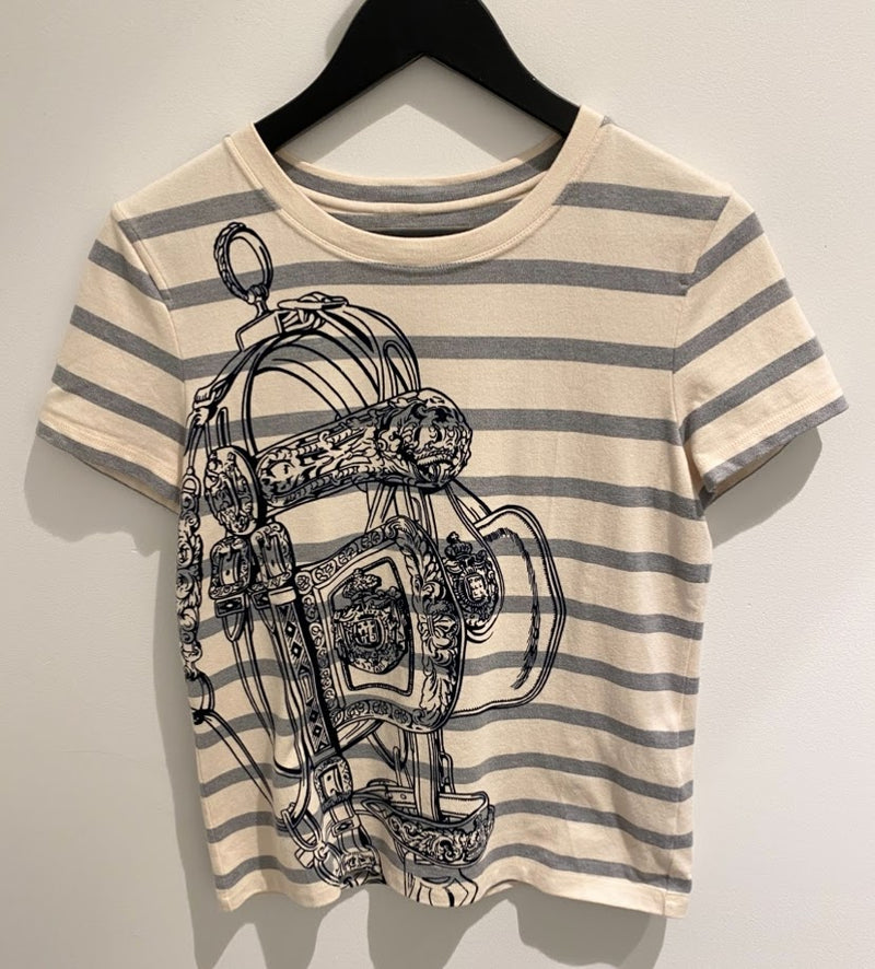 HERMES 半袖Tシャツ コットン アイボリー×グレー