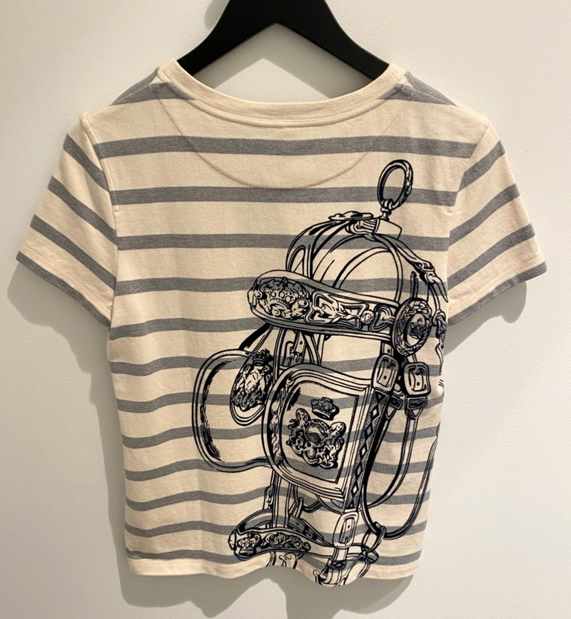 HERMES 半袖Tシャツ コットン アイボリー×グレー