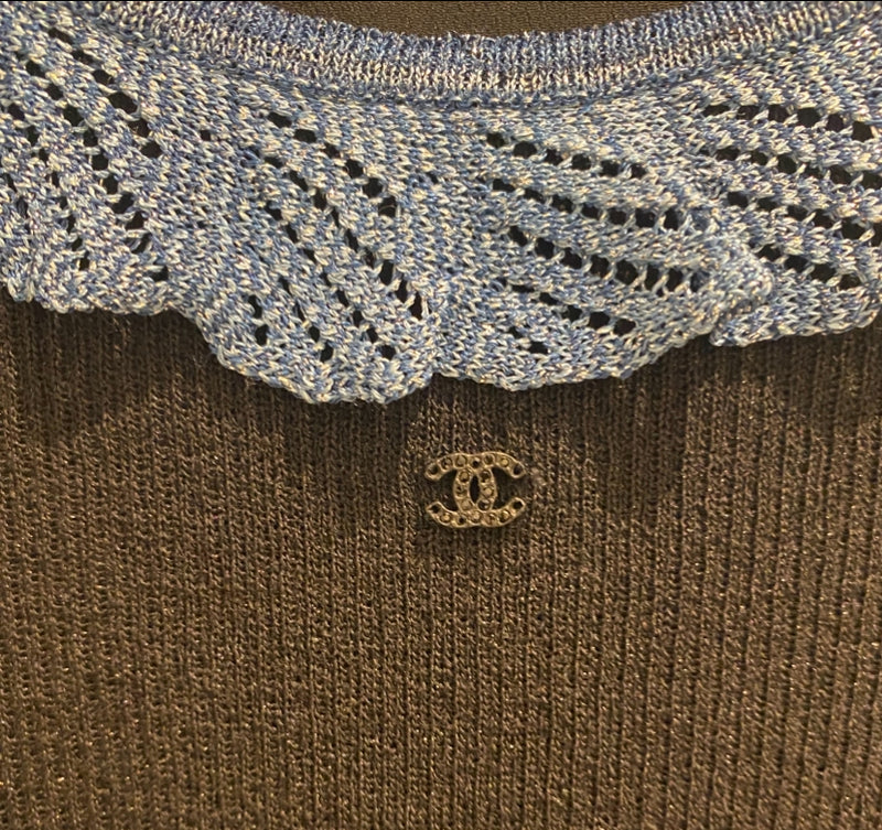 CHANEL フリルラメ ココマーク ニットワンピース