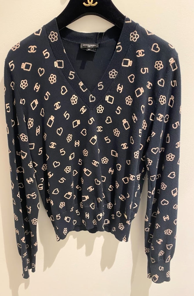 CHANEL アイコンモチーフ ニット ネイビー – co&co