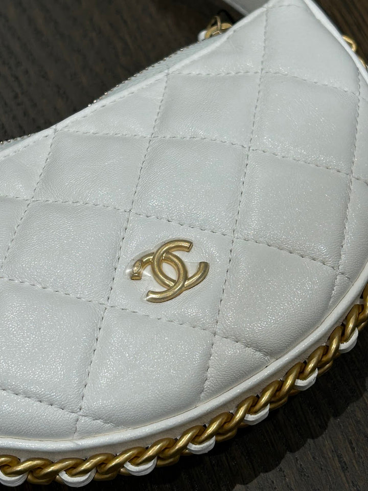 ◆CHANEL◆CHANEL ポーチ ホワイト クラシック ジップ ポーチ - グレインド シャイニー カーフ
