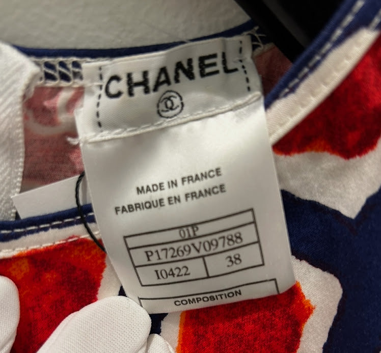 CHANEL ノースリーブ カットソー レッド×ブルー