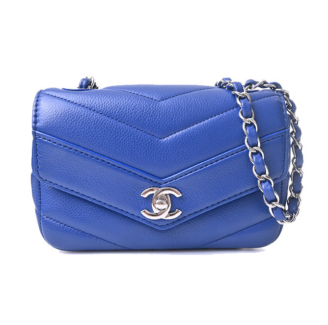 Chanel V-stitch leather chain shoulder blue 24104723 box