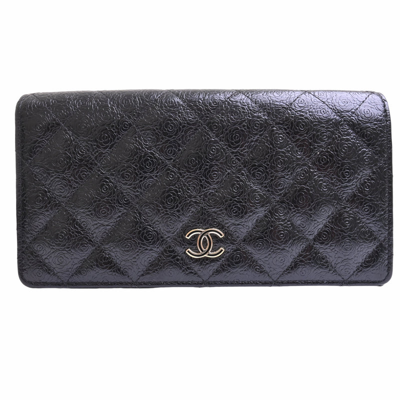 Chanel clothing accessories camellia long zipper wallet / black / 26 series (with box and card)