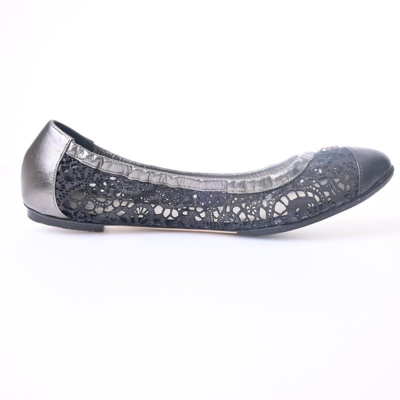 Chanel Cocomark Mesh x Leather Ballet Shoes 37 1/2 Ladies Black