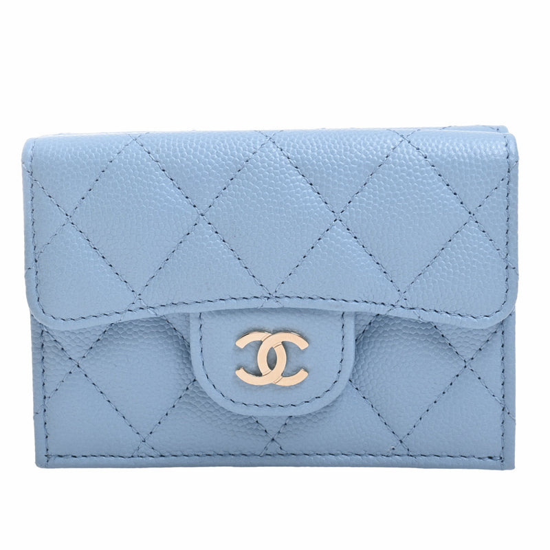 Chanel matelasse caviar skin compact wallet blue gold hardware 32 series