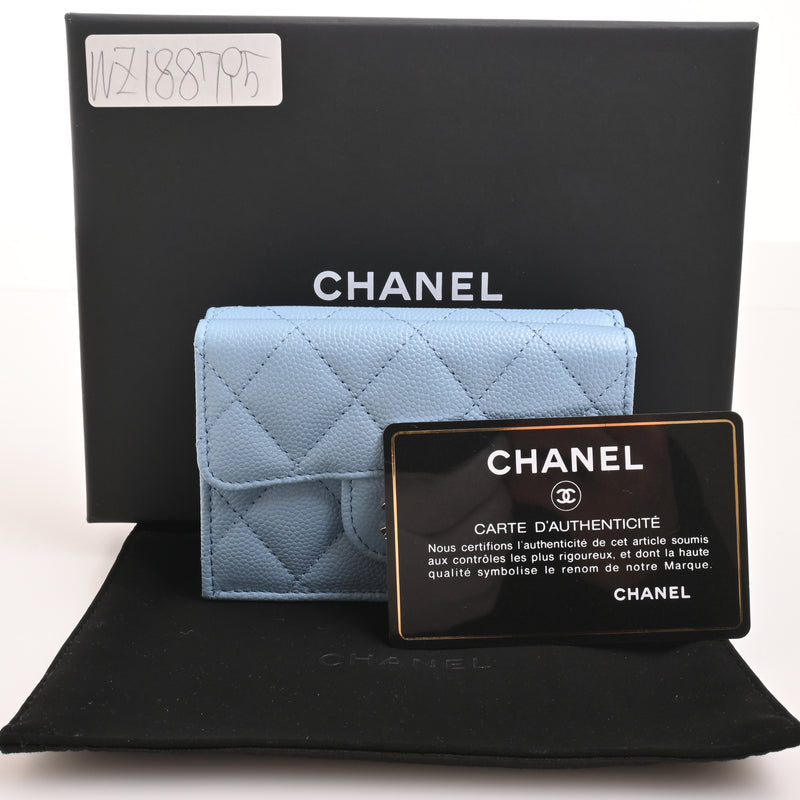 Chanel matelasse caviar skin compact wallet blue gold hardware 32 series