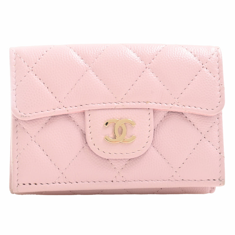 CHANEL matelasse Chanel matelasse caviar skin compact wallet trifold cherry blossom pink gold metal fittings wallet