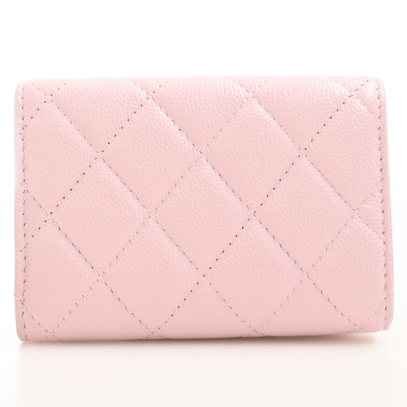 CHANEL matelasse Chanel matelasse caviar skin compact wallet trifold cherry blossom pink gold metal fittings wallet