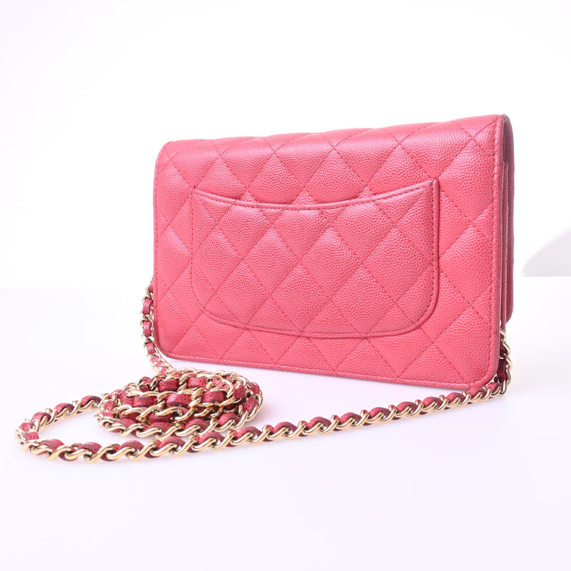 CHANEL caviar skin caviar chain wallet pink shoulder bag