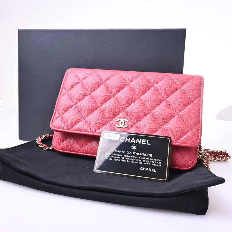 CHANEL caviar skin caviar chain wallet pink shoulder bag