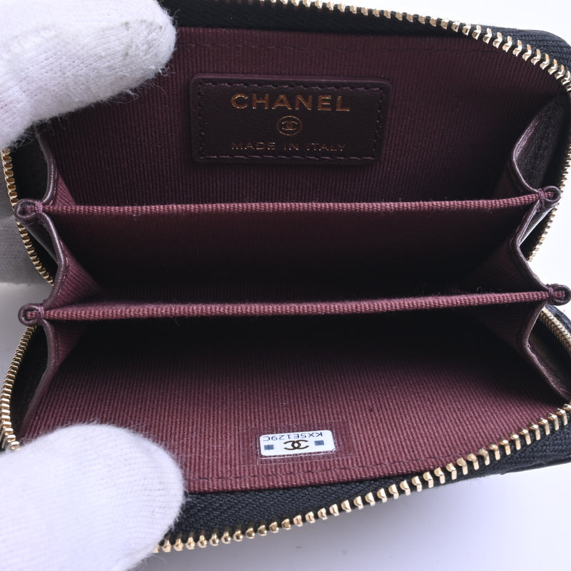 CHANEL AP0216 Round fastener coin case lambskin black matelasse KX5E129C thread S (box bag with serial seal)