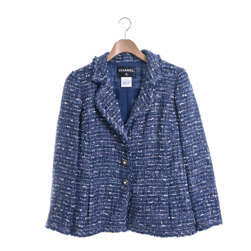 Chanel Jacket Apparel, P37602, Blue/White, Tweed