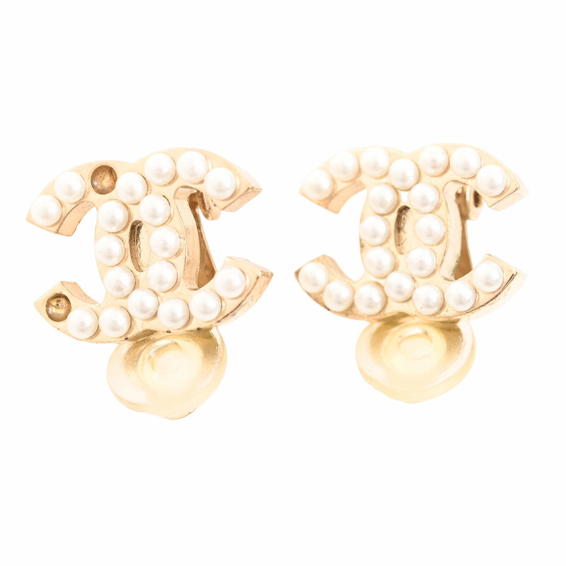Chanel Coco F Pearl Gold Earrings