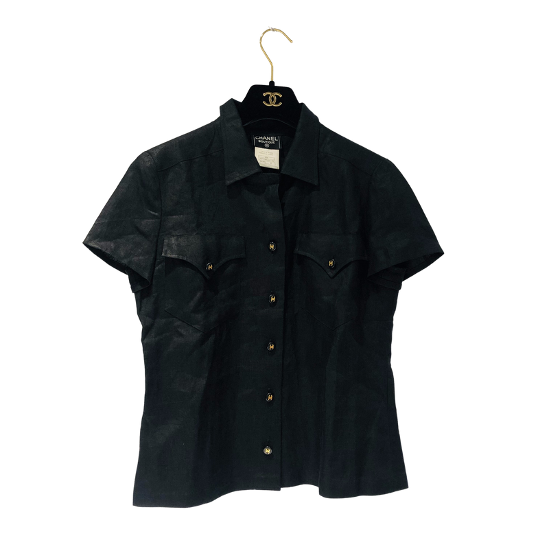 CHANEL 97P linen short-sleeved shirt tops