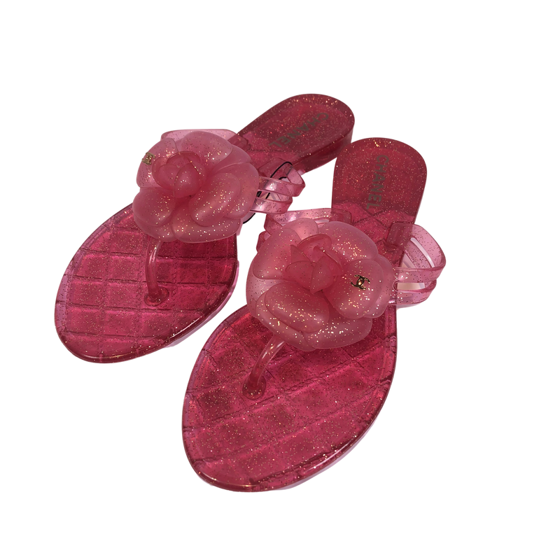 CHANEL camellia rubber flip-flops 36 ladies pink
