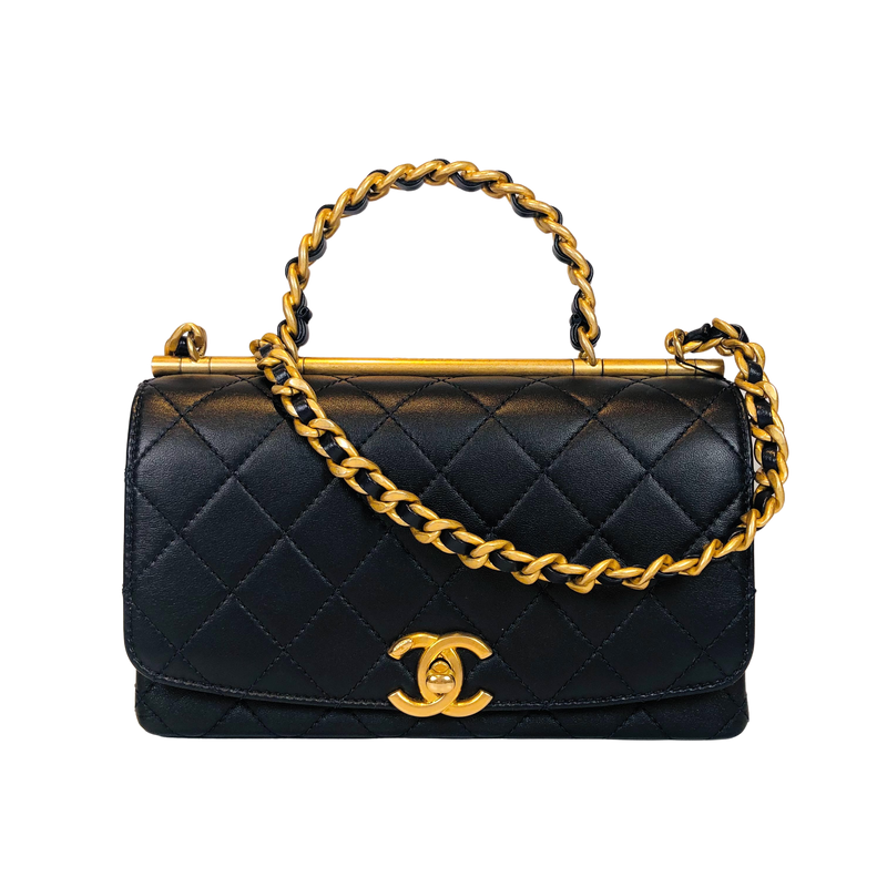 CHANEL Chanel AS1749 lambskin matrasse small top bundle chain bag navy GD metal fittings