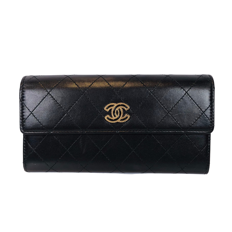 CHANEL Chanel matelasse lamb bi-fold long wallet black 24 series