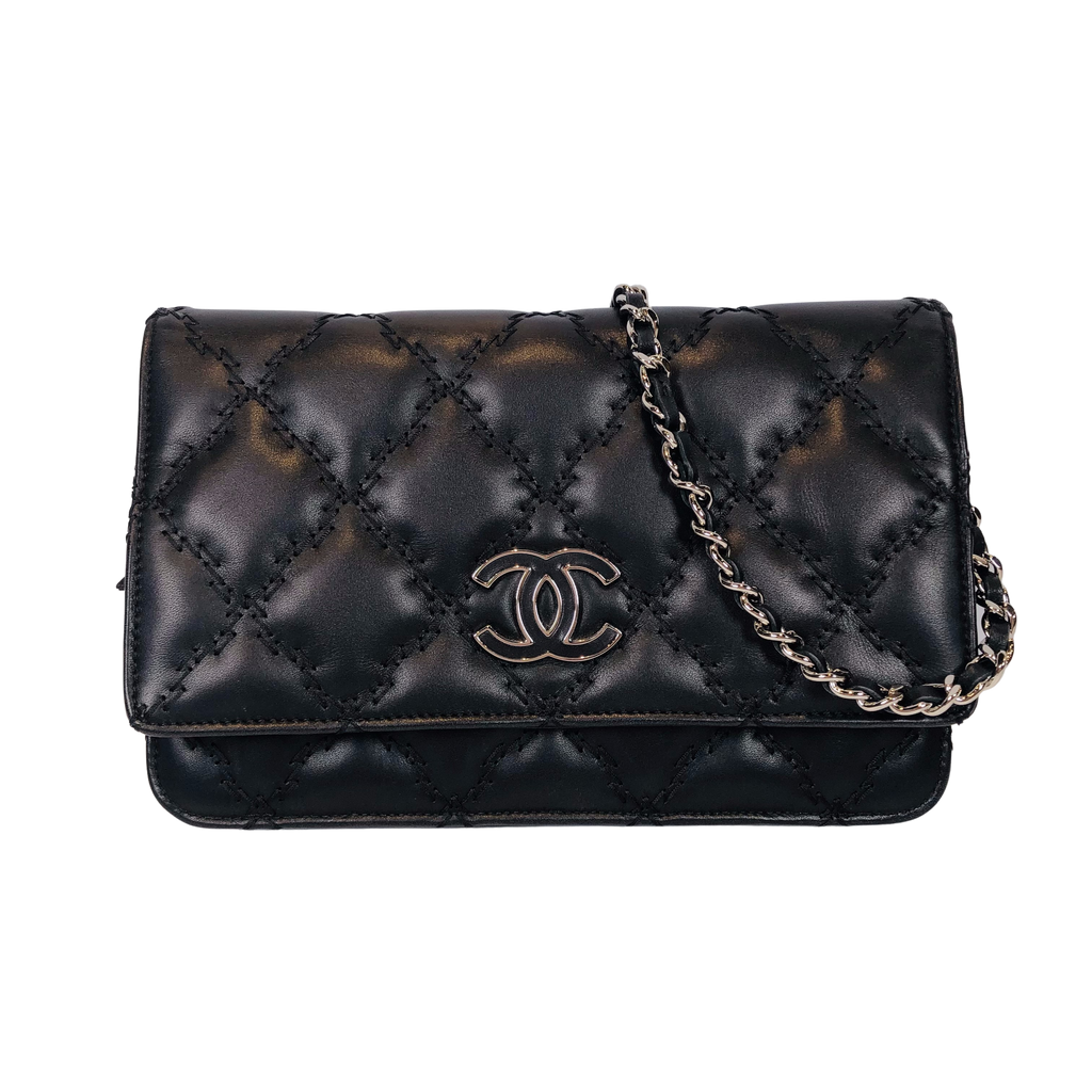 CHANEL ココマーク ウルトラステッチ ラム 財布 CHANEL シャネル ウルトラステッチ チェーンウォレット 黒 ラムスキン