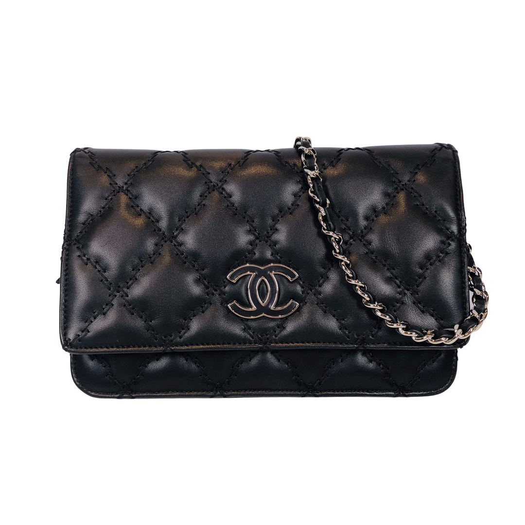 CHANEL シャネル ウルトラステッチ チェーンウォレット 黒 ラムスキン