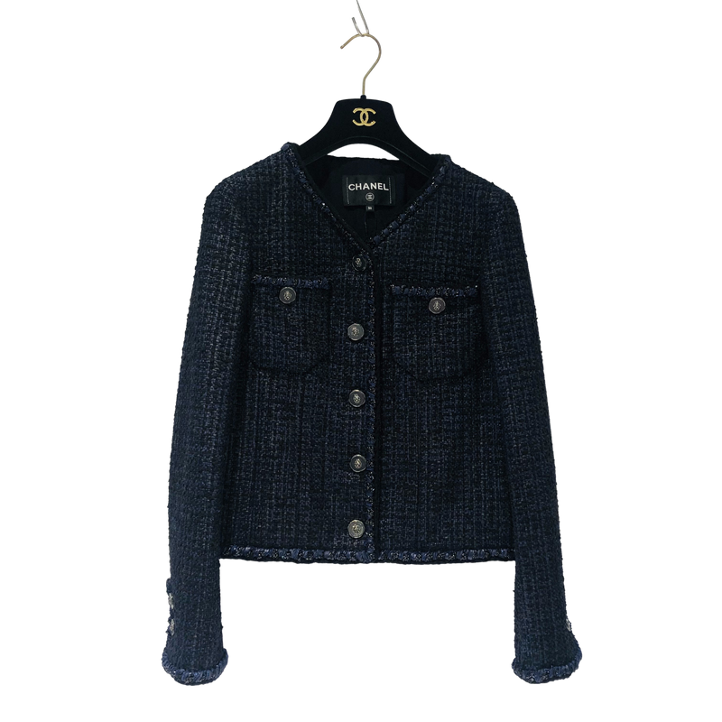 CHANEL Chanel tweed jacket P72421 navy size 36