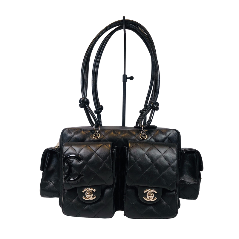 CHANEL Chanel lambskin multi-pocket Boston bag black 10 series