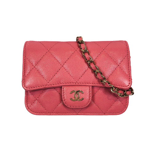 CHANEL matelasse chain wallet pink